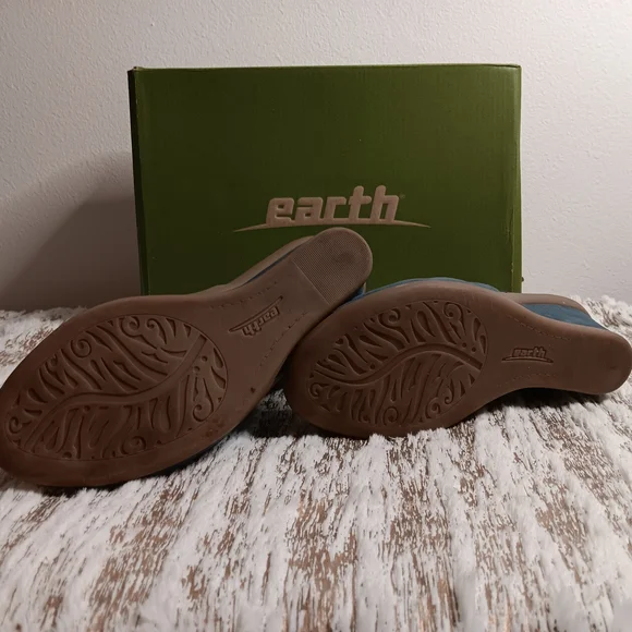 Earth Adina Vintsge Leather Blue Wedge Sandals - Picture 5 of 5